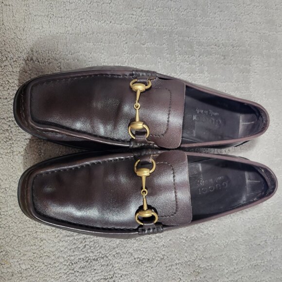 Gucci 101133 Mens Size US 8D Dark Brown Leather Gold Horsebit Driving Loafers - Picture 12 of 13